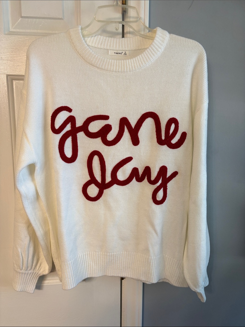 White Crewneck ‘Game Day’ Sweater with Red Script Logo - - Picture 2 of 6